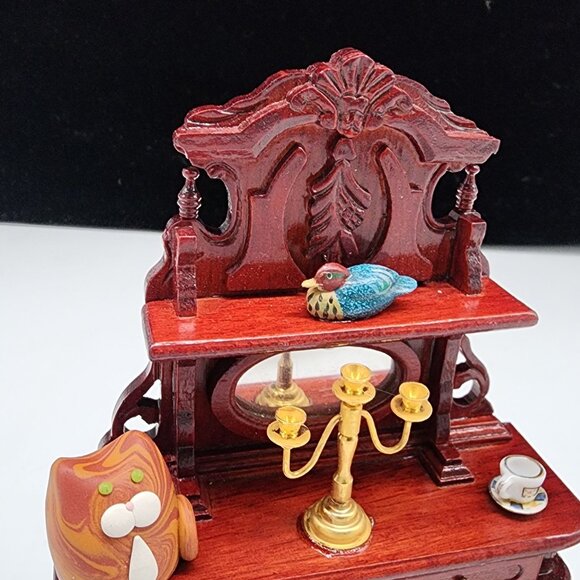 Antique Style Miniature Dollhouse Furniture Hutch Chair & Accessories - Picture 3 of 10